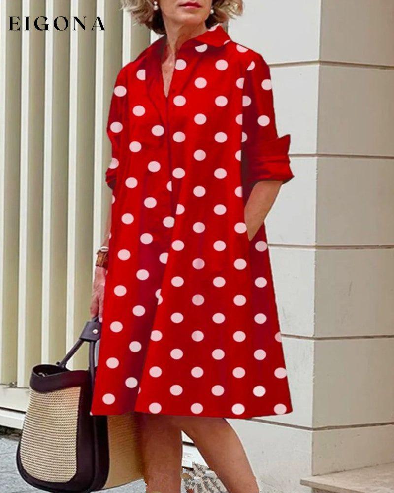 Polka dot print shirt dress Red 23BF Casual Dresses Clothes Dresses Spring Summer