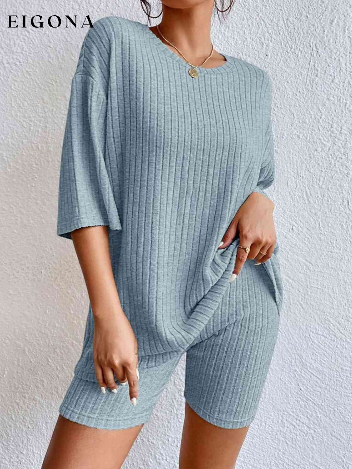 Ribbed Round Neck Top and Shorts Set 2 pieces clothes pants set set Ship From Overseas Shipping Delay 09/29/2023 - 10/03/2023 sweater set Y@L@Y