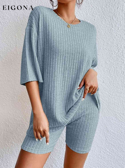 Ribbed Round Neck Top and Shorts Set 2 pieces clothes pants set set Ship From Overseas Shipping Delay 09/29/2023 - 10/03/2023 sweater set Y@L@Y