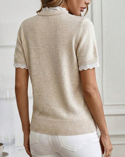 Lace Ruffle Patchwork Mock Two-Piece Pullover