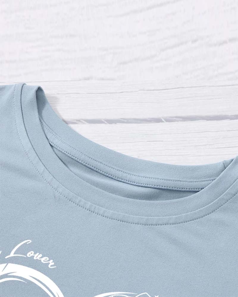 Heart-Shaped Round Neck Short-Sleeved Simple Top