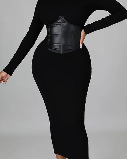 Solid-Color Paneled Bodycon Dress