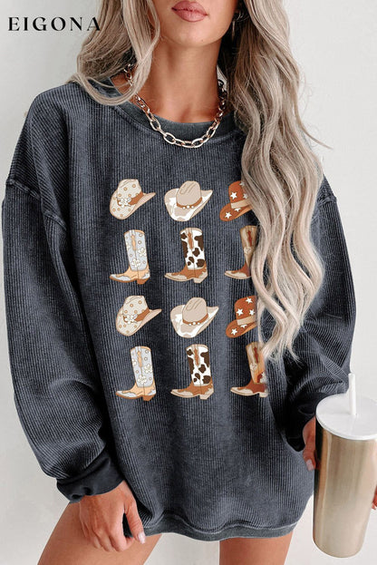 Cowboy Hat & Boot Graphic Sweatshirt Charcoal clothes long sleeve Ship From Overseas sweatshirt SYNZ trend