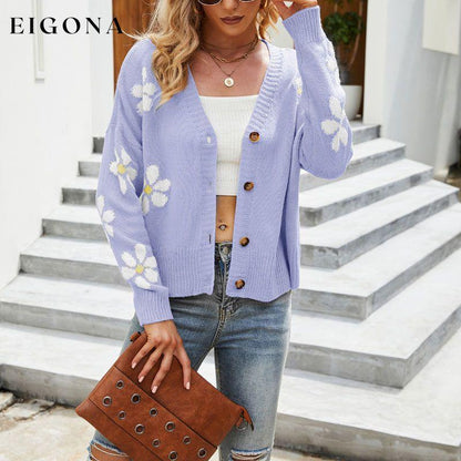 Casual Floral Knitted Cardigan Purple best Best Sellings cardigan cardigans clothes Sale tops Topseller