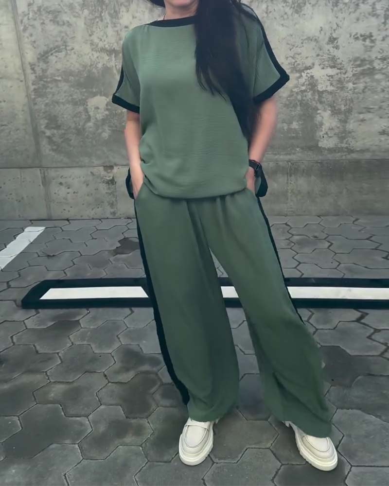 Flowy Round Neck Casual Two-Piece Set