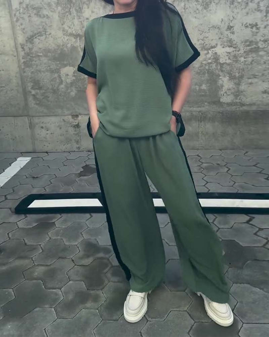 Flowy Round Neck Casual Two-Piece Set spring summer two-piece sets