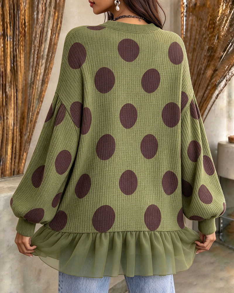 Round Neck Polka Dot Ruffle Sweatshirt 2024f/w sweatshirts