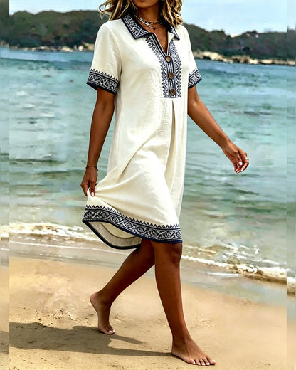 Ethnic Lapel Short Sleeve Casual Dress
