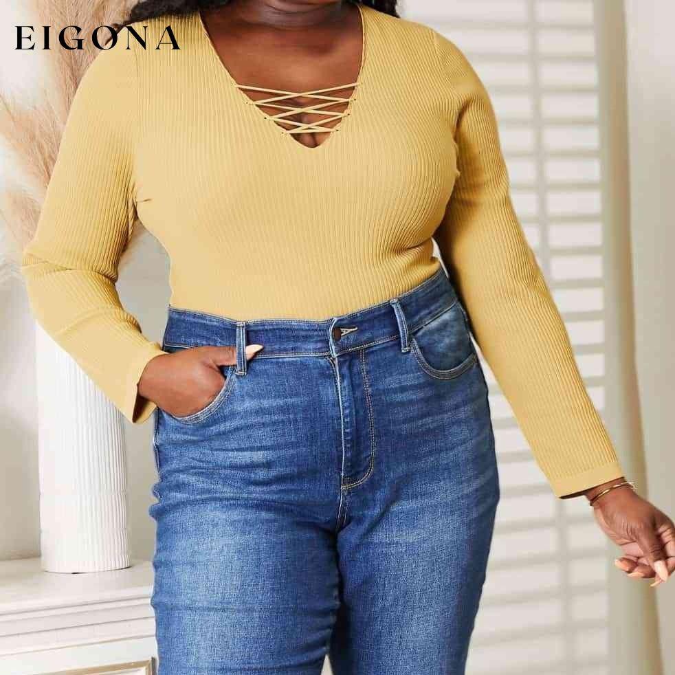 Full Size Ribbed Bodysuit bodysuit bodysuits clothes HEYSON long sleeve shirts long sleeve top Ship from USA shirt shirts top tops