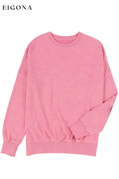 Pink Drop Shoulder Ribbed Trim Oversized Sweatshirt All In Stock Best Sellers clothes Day Valentine's Day DL Chic DL Exclusive Early Fall Collection EDM Monthly Recomend Occasion Daily Print Solid Color Season Winter Style Casual sweater sweaters