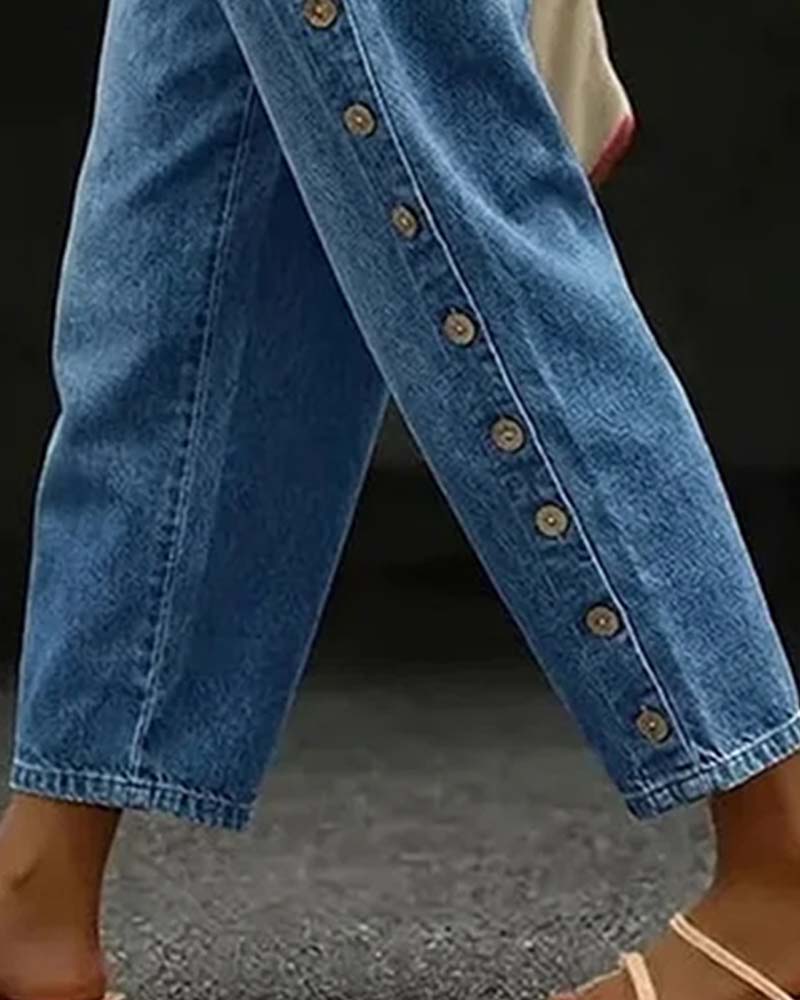 Elastic Waist Side Buckle Casual Pant