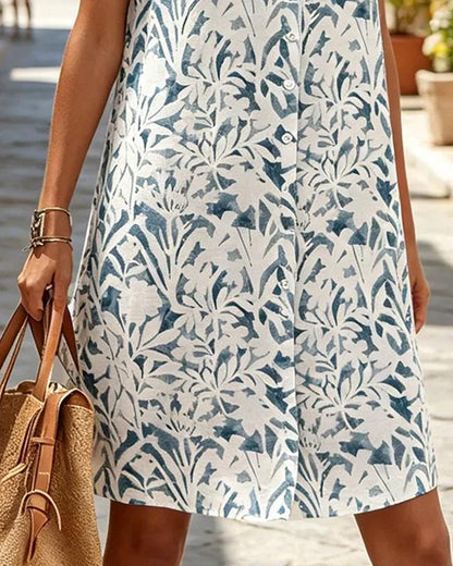 Botanical Print Sleeveless Shirt Dress