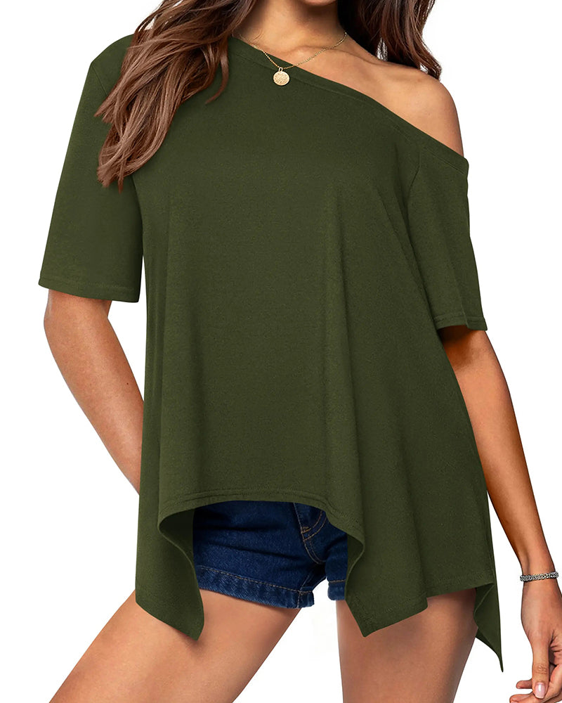 Solid Color Irregular T-shirt