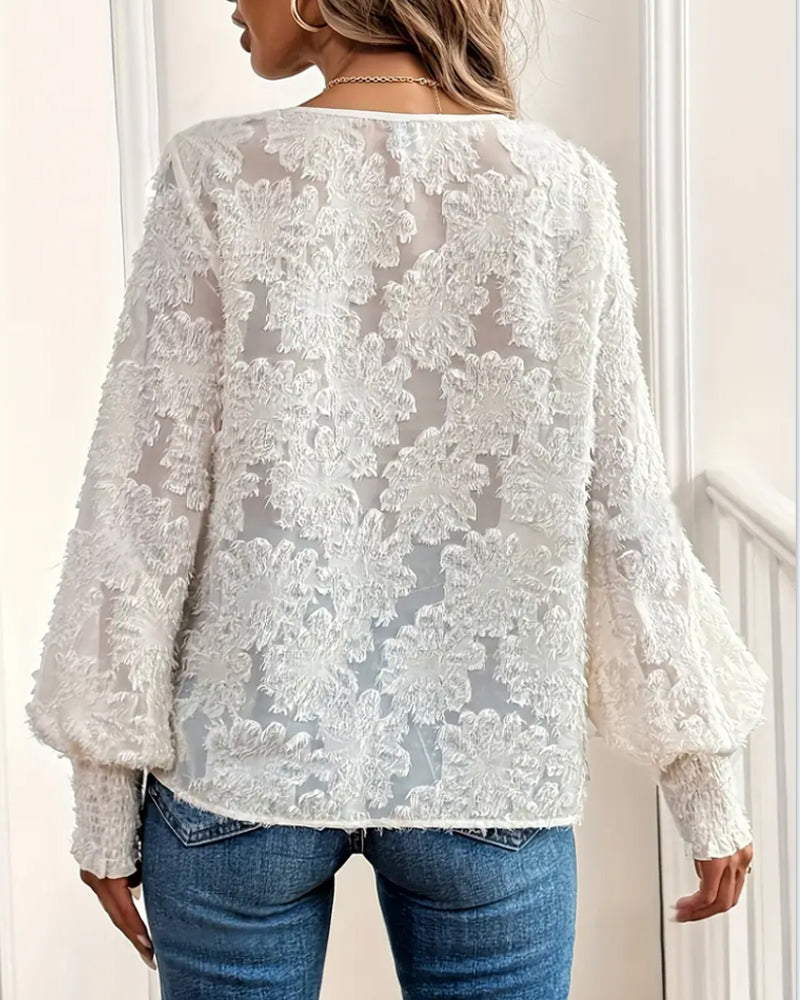 Lantern Sleeves Elegant V-Neck Blouse