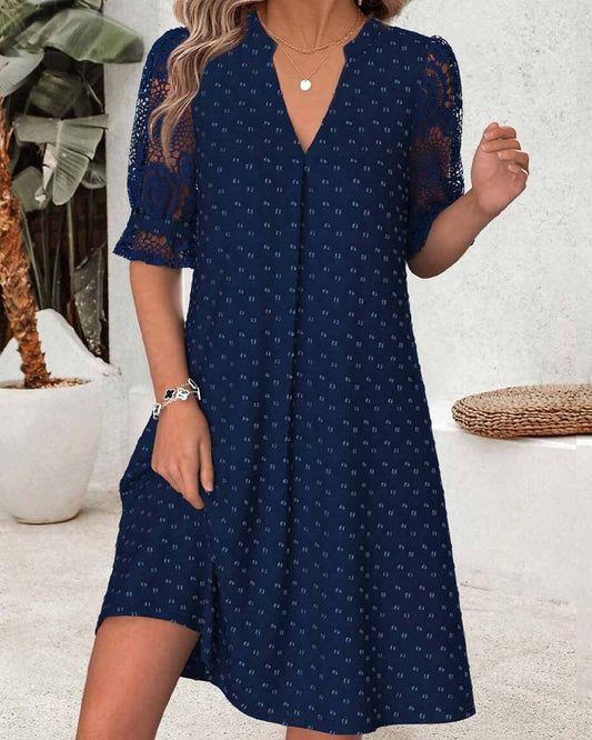 V-Neck Print Lace Patchwork A-Line Dress casual dresses spring summer