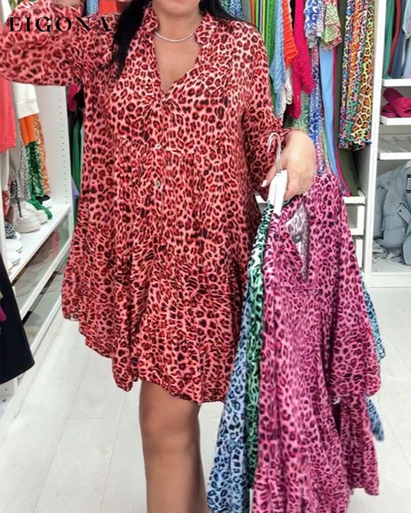 V-neck leopard print long-sleeve dress casual dresses spring summer