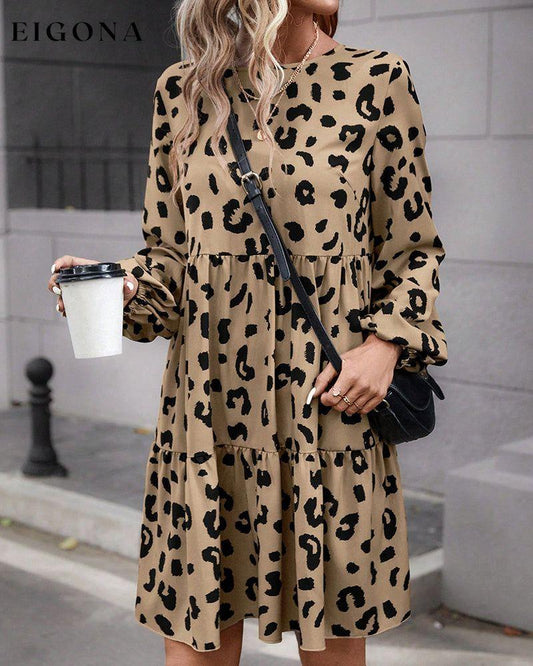 Leopard Long Sleeve Dress Brown 2023 f/w 23BF casual dresses Clothes Dresses spring