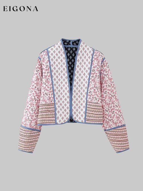 Printed Open Front Quilted Reversible Winter Coat Blush Pink clothes K&BZ Ship From Overseas