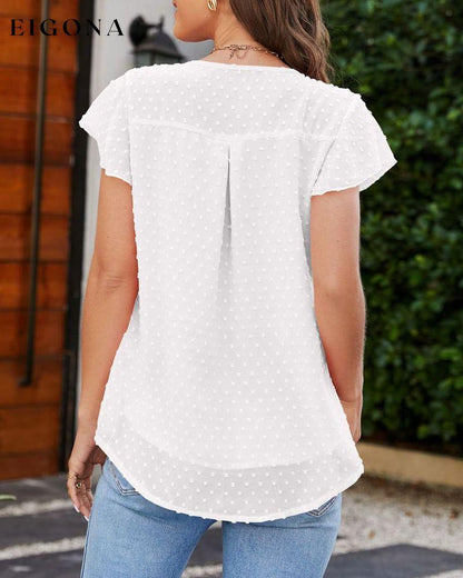 Round Neck T-shirt with Ruffle Sleeves 23BF clothes Short Sleeve Tops Spring Summer T-shirts Tops/Blouses