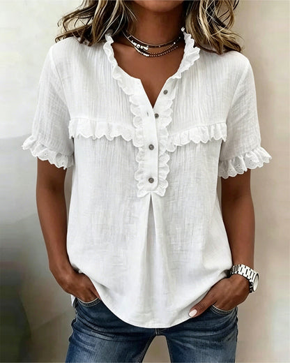 V-Neck Half Placket Blouse