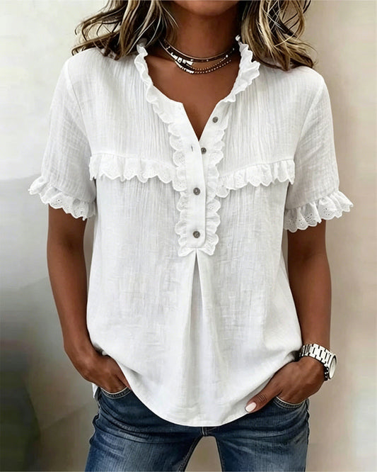 V-Neck Half Placket Blouse blouses & shirts spring summer