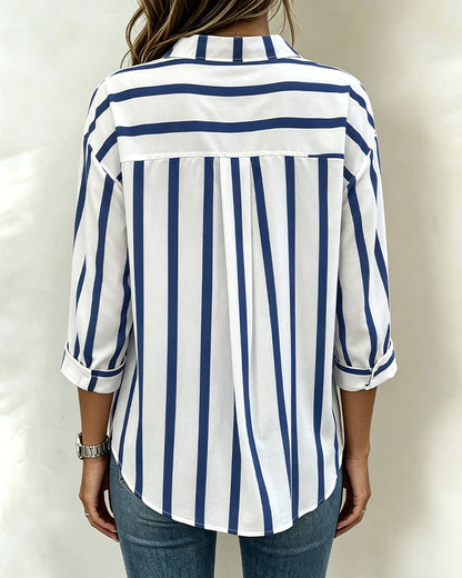 Lapel Striped Button-Down Blouse blouses & shirts spring summer