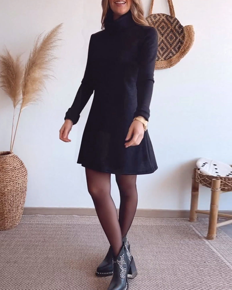 Simple solid color high collar elegant long sleeve dress 2024 f/w casual dresses