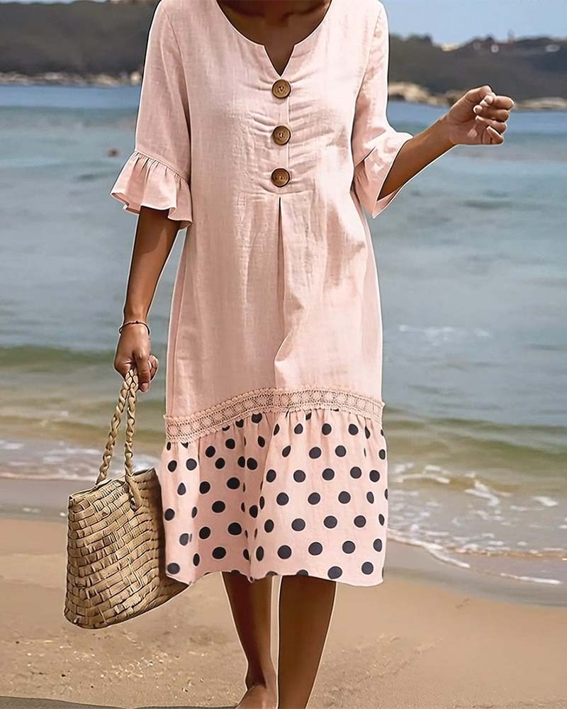 Polka Dot Patchwork Ruffle Dress