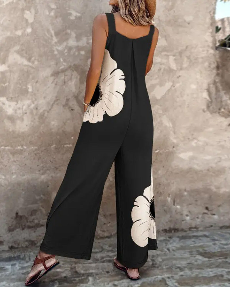 Printed Casual Suspender Jumpsuit
