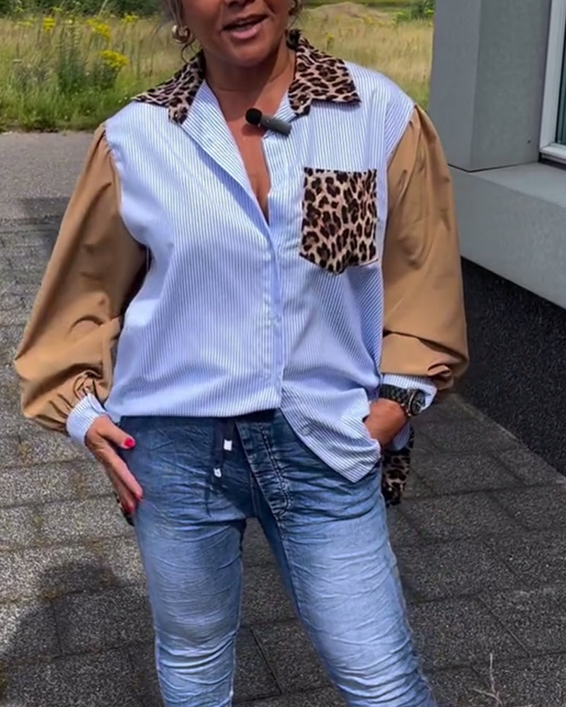 Leopard print lapel casual shirt blouses & shirts spring