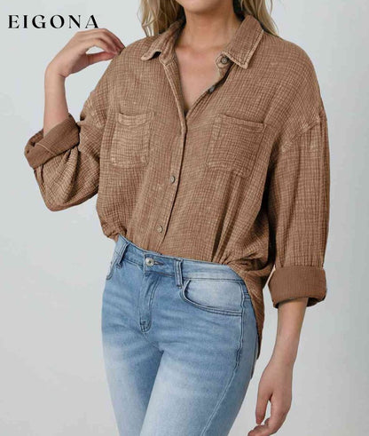 Textured Button Down Shirt button down shirt clothes Ship From Overseas shirt SYNZ top