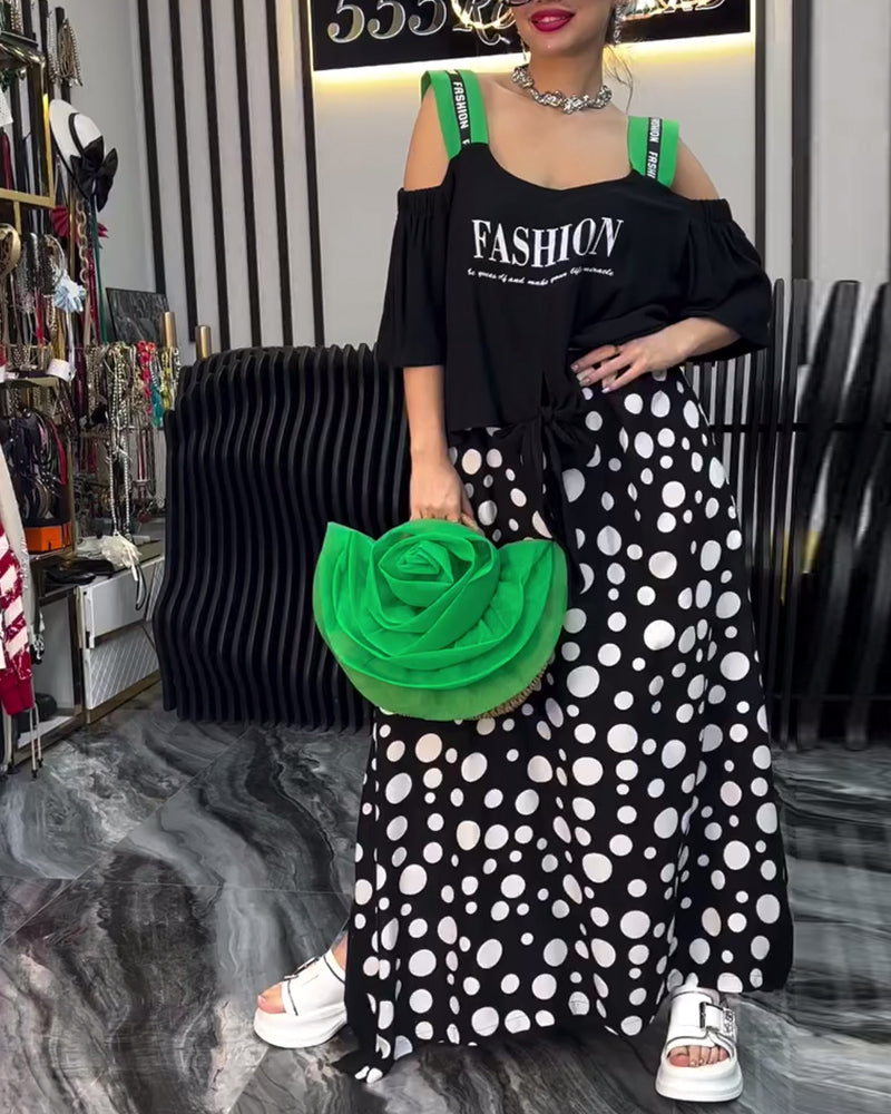 Abito casual patchwork a pois con bretelle