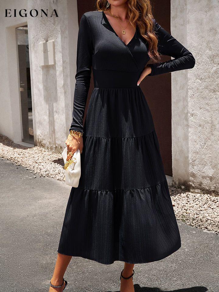 Surplice Neck Long Sleeve Smocked Waist Midi Dress clothes DY Ship From Overseas trend