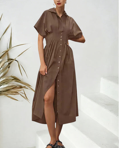 Single-Breasted Waisted Shirt Dress