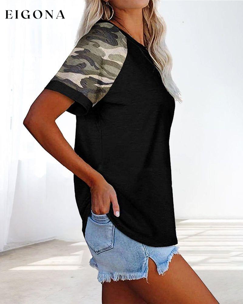 Camouflage print round neck short sleeve t-shirt 23BF clothes Short Sleeve Tops Summer T-shirts Tops/Blouses