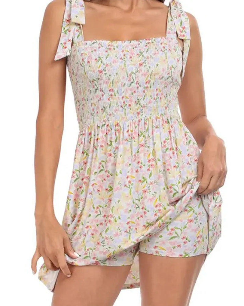 Women's Floral Mini Dress With Built-in Shorts