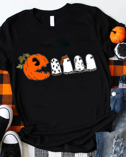 Pumpkin Ghost Pacman T-Shirt halloween summer t-shirts