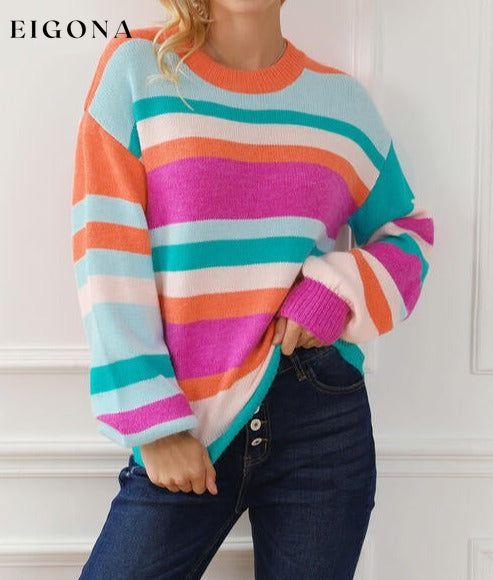 Striped Round Neck Long Sleeve Knit Top clothes Ship From Overseas SYNZ