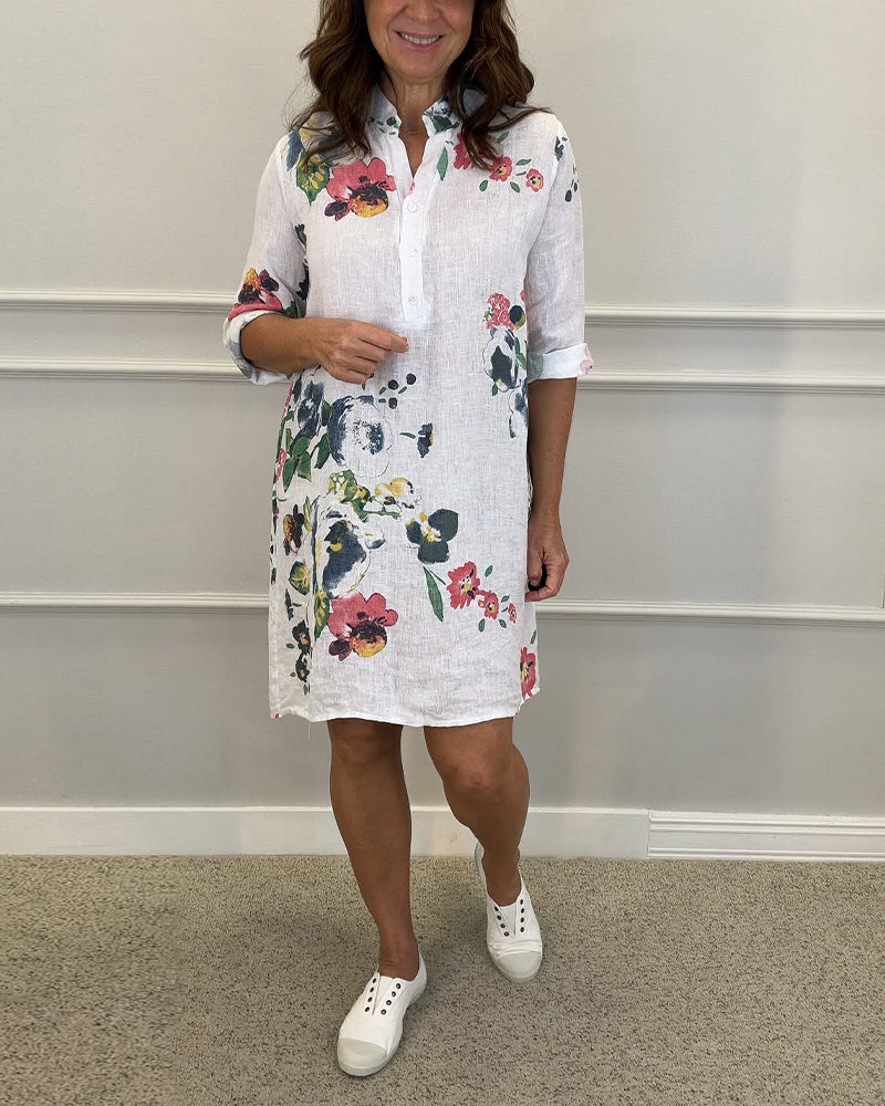 Abito camicia stampato con colletto alto