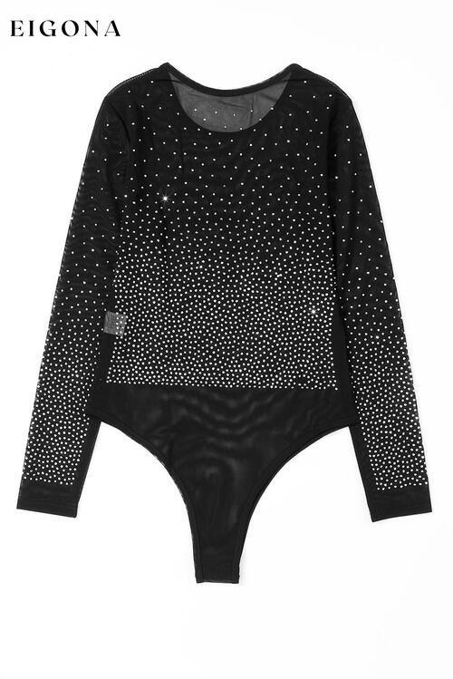 Rhinestone Embellished Mesh Long Sleeve Top, Bodysuit bodysuit bodysuits clothes long sleeve shirt long sleeve shirts long sleeve top long sleeve tops Ship From Overseas shirt shirts SYNZ top tops