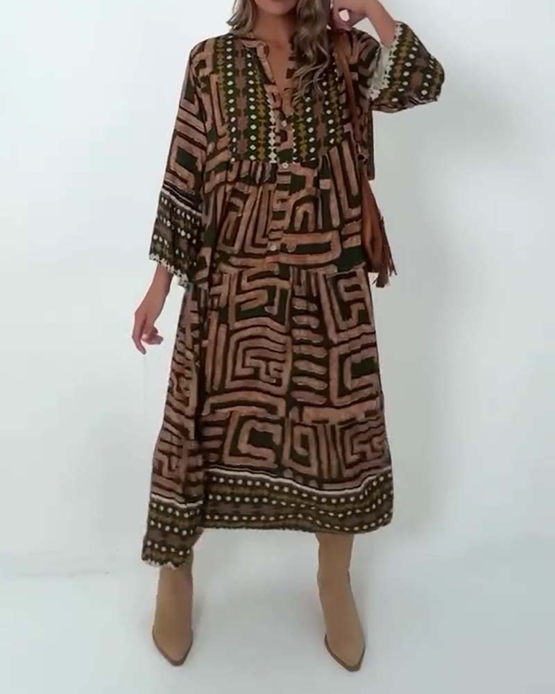 Ethnic Geometric Print Dress