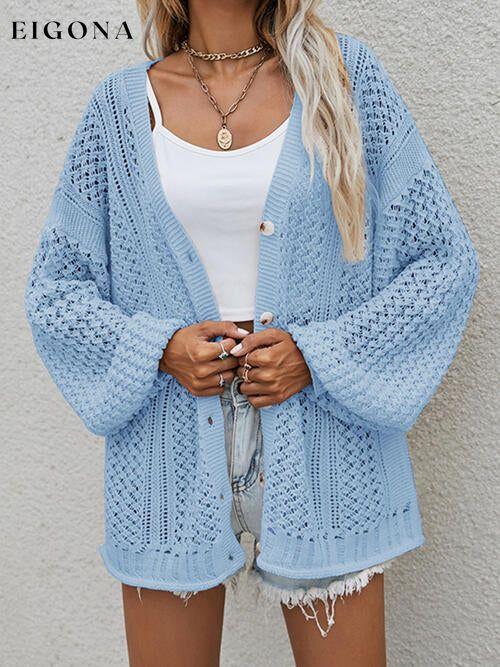 Openwork Button Front Cardigan Sky Blue cardigan cardigans clothes Ship From Overseas sweater sweaters X.W