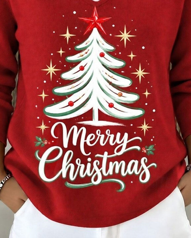 Christmas Tree Print Long Sleeve Top 2024 f/w blouses & shirts christmas