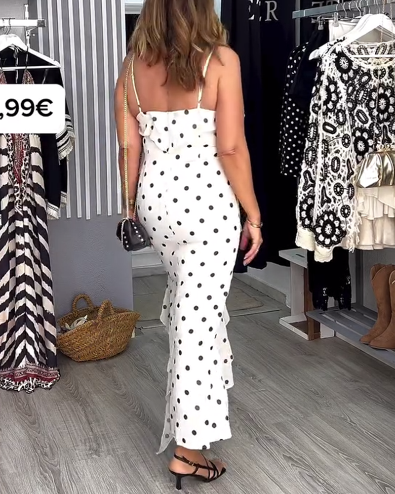 Polka dot print slit dress with straps 202466 casual dresses summer