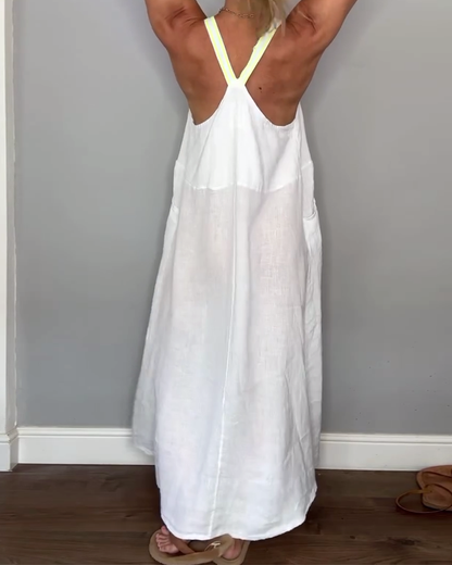 Solid Color Casual Suspender Dress