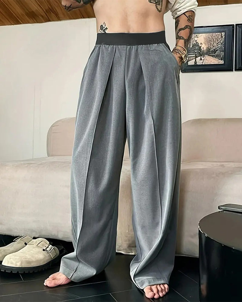 Color Block Elastic Waist Casual Pants