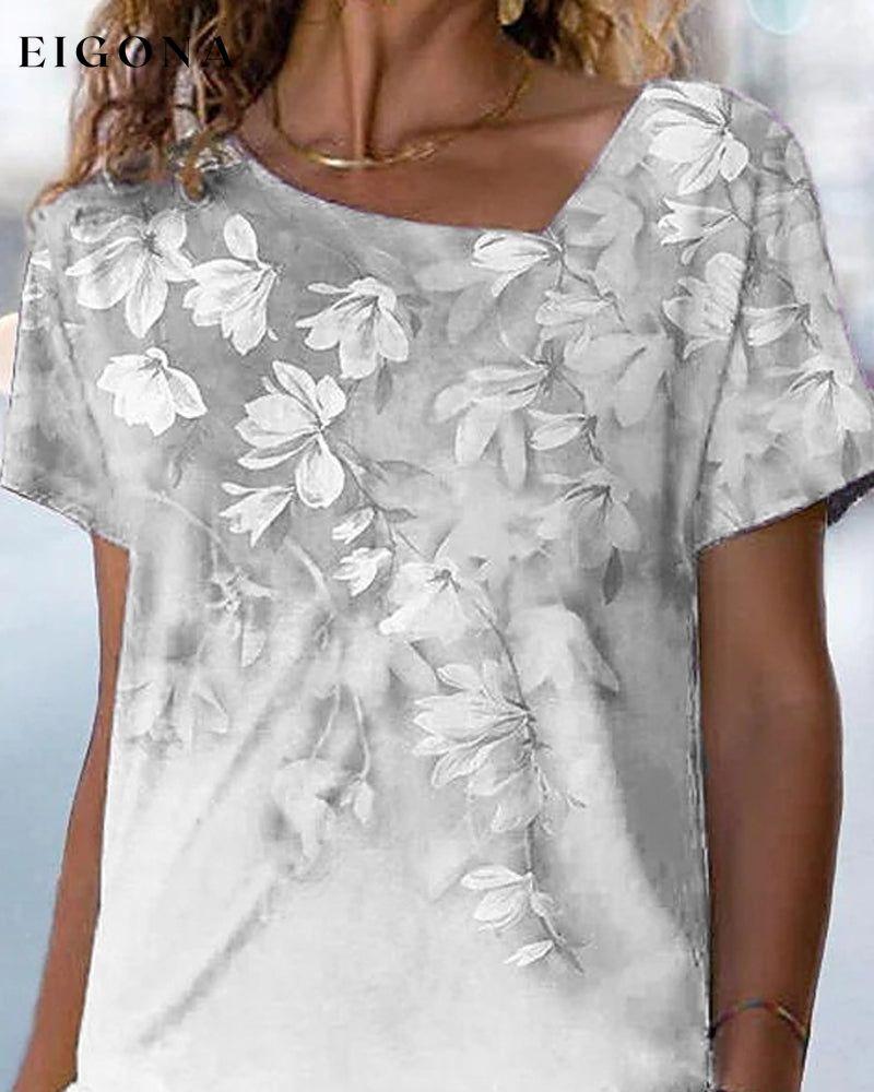 V-neck T shirt with Floral Print 23BF clothes Short Sleeve Tops T-shirts Tops/Blouses