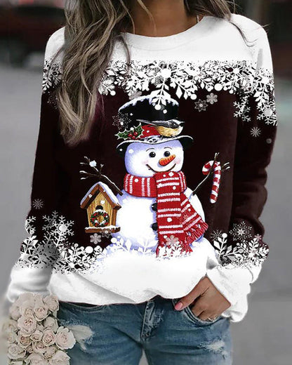 Multicolored Christmas sweatshirt with snowman print 23BF christmas sale Sweatshirts