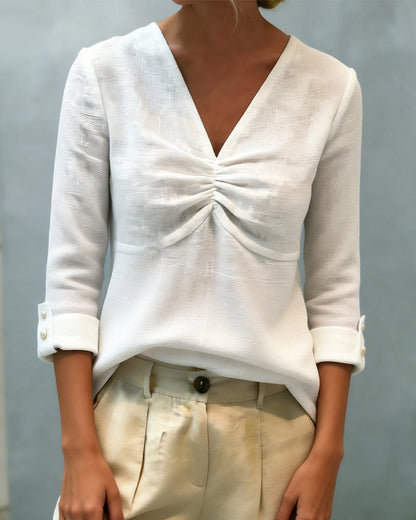 V-Neck Pleated Fashionable Top