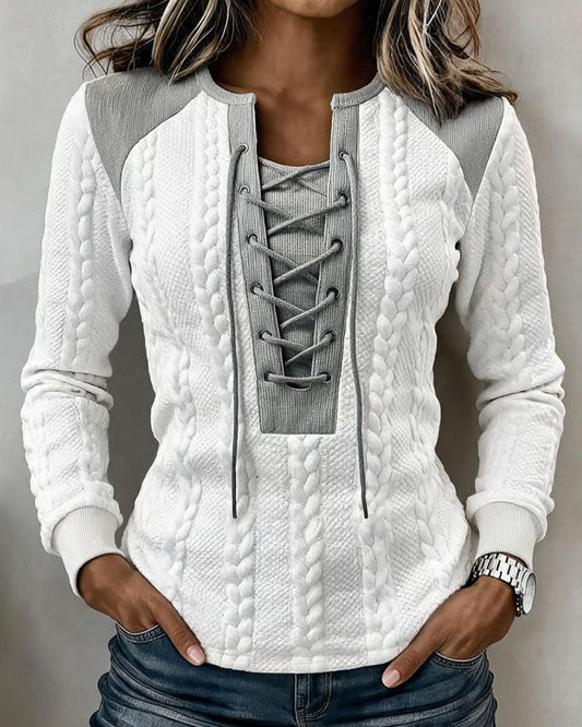 Cable Knit Patchwork Tie Fashion Top 2024 f/w spring tops